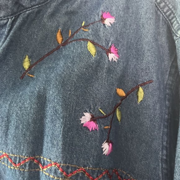 MADISON AVENUE Embroidered Denim Button Up XL Christmas Thanksgiving Shirt VTG - Picture 3 of 7